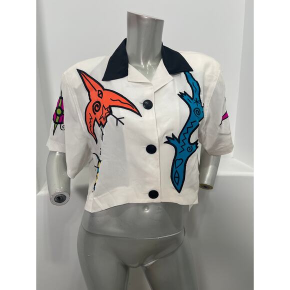 Vintage 80s  Amelia Austin graphic embroidered silk Cropped
 Top Size 8 - Picture 7 of 7